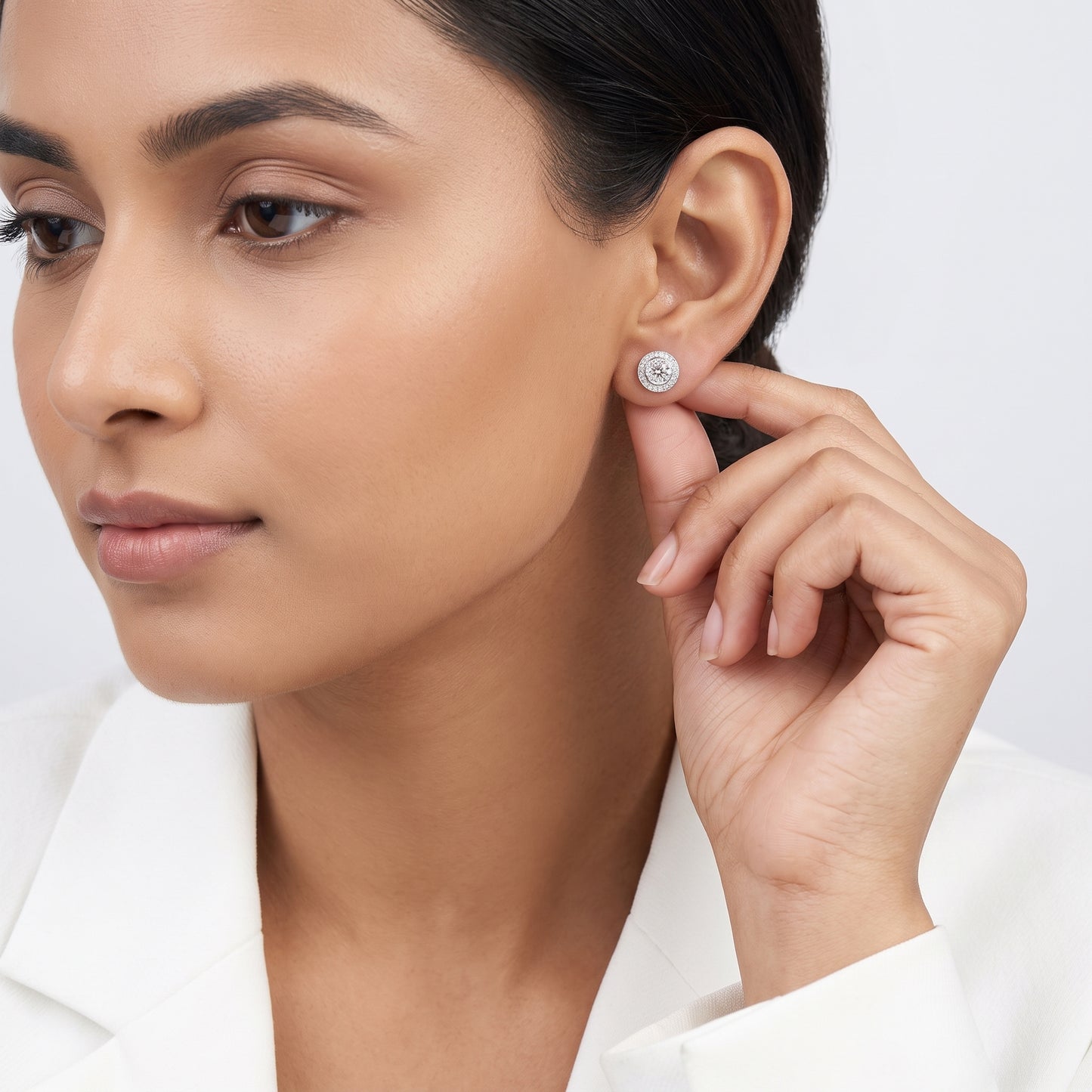 1.89ct Bezel-Set Diamond Milgrain Halo Stud Earrings