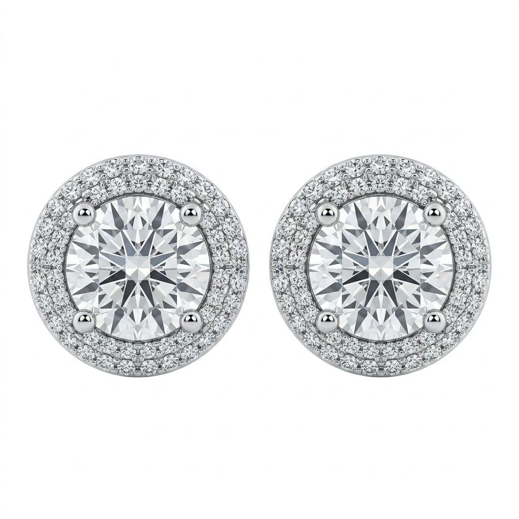 0.72ct Round Diamond Pavé Halo Clip Earrings
