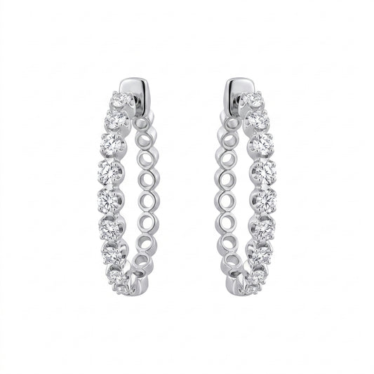 16-Diamond Oval Hoop Clip Earrings - 18k white gold oval hoops prong-set with a single row of round diamonds along the front arc of each earring