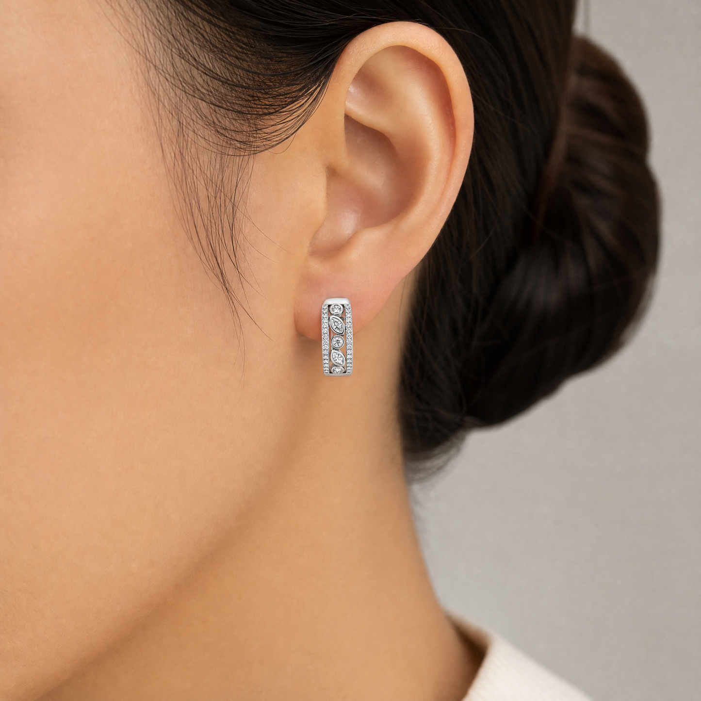 4-Marquise and 66-Diamond Alternating Hoop Earrings