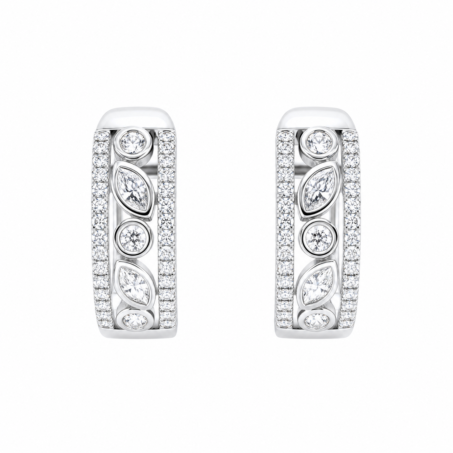 4-Marquise and 66-Diamond Alternating Hoop Earrings