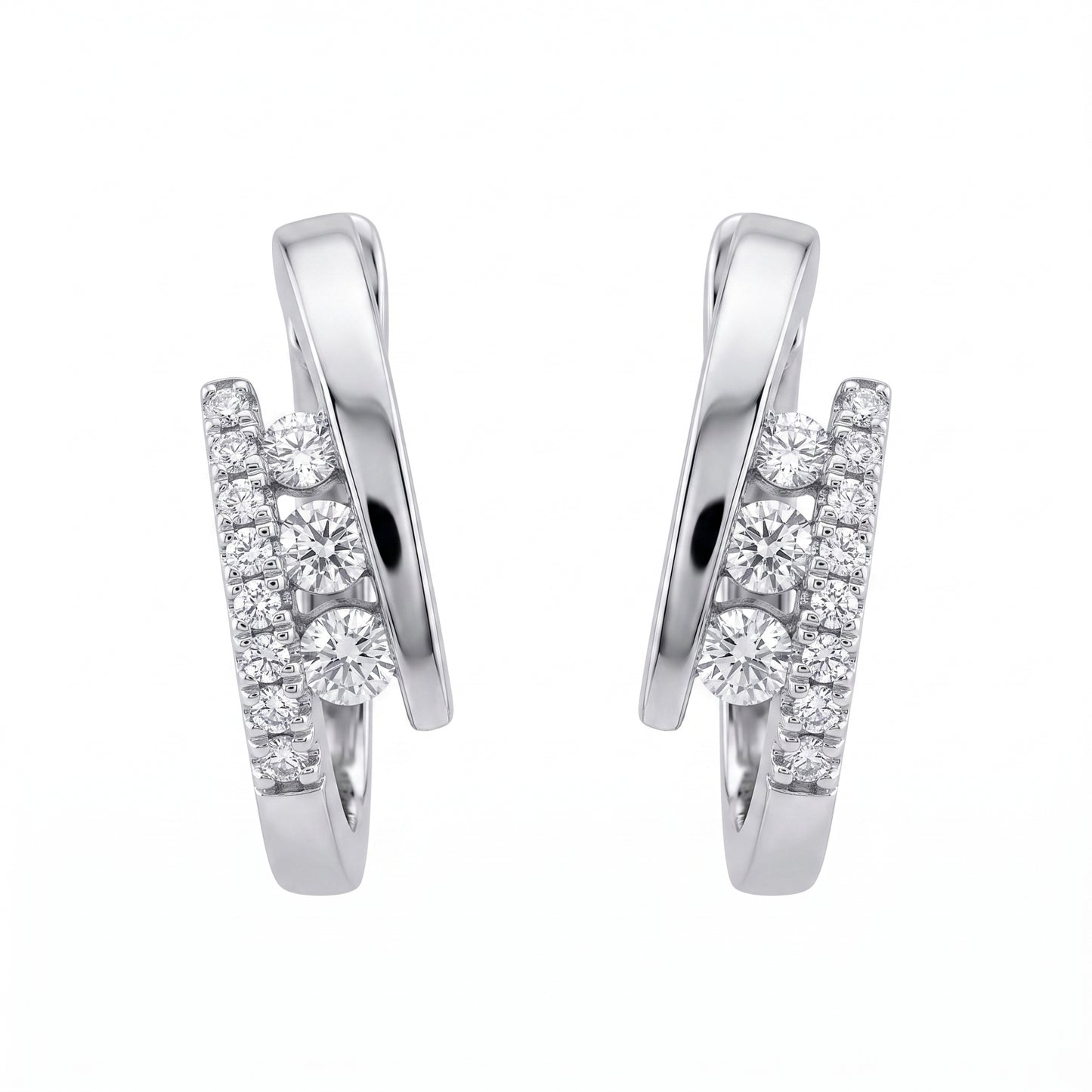 22-Diamond Pavé Hoop Earrings, 4.5x14x10mm - white background front view