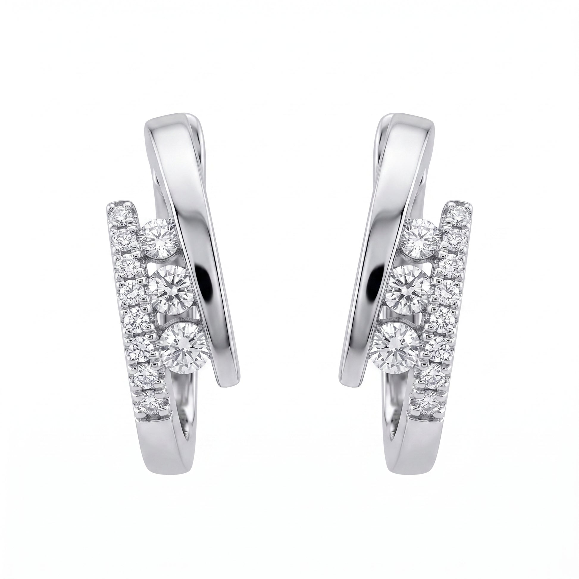22-Diamond Pavé Hoop Earrings, 4.5x14x10mm - white background front view