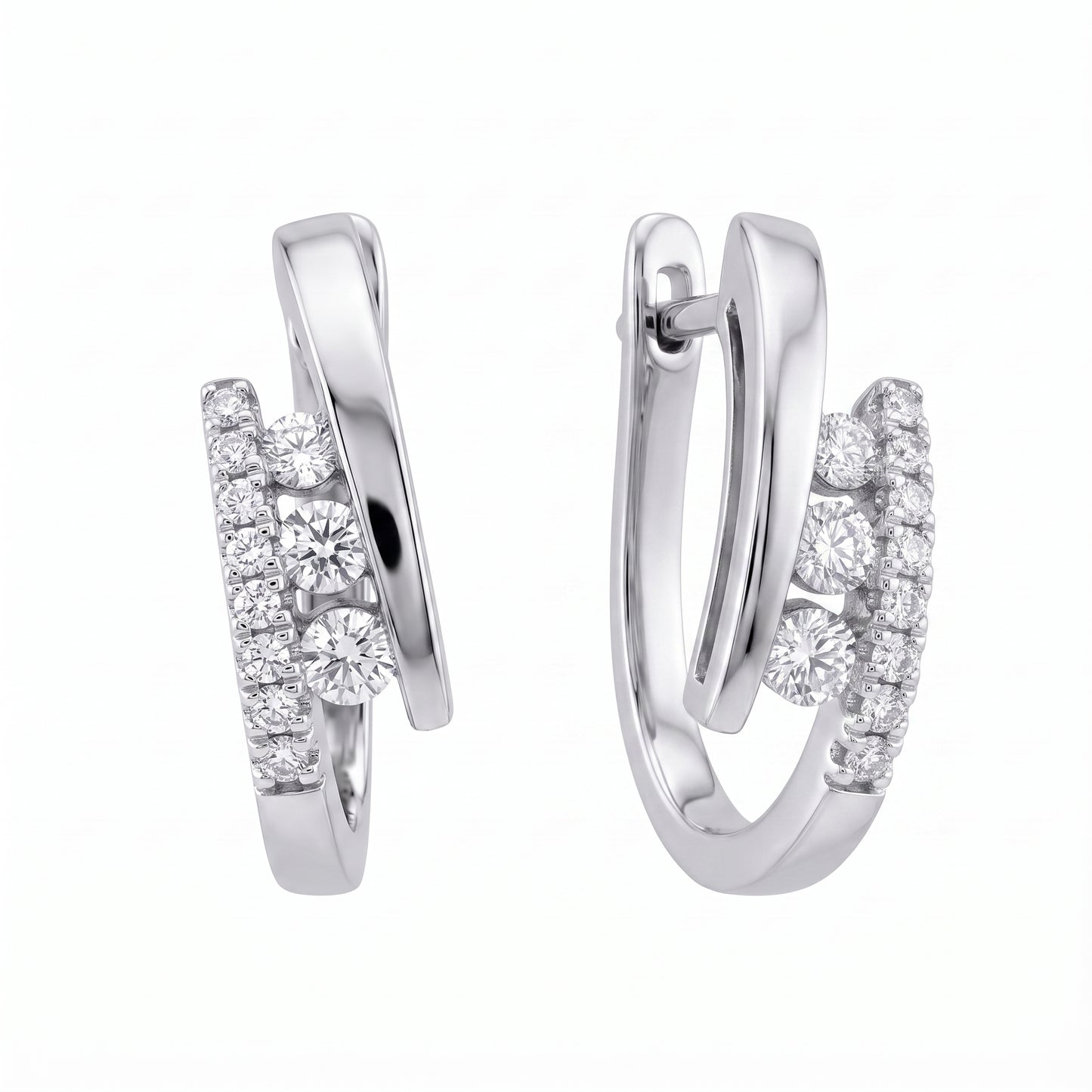 22-Diamond Pavé Hoop Earrings, 4.5x14x10mm - white background front and profile view