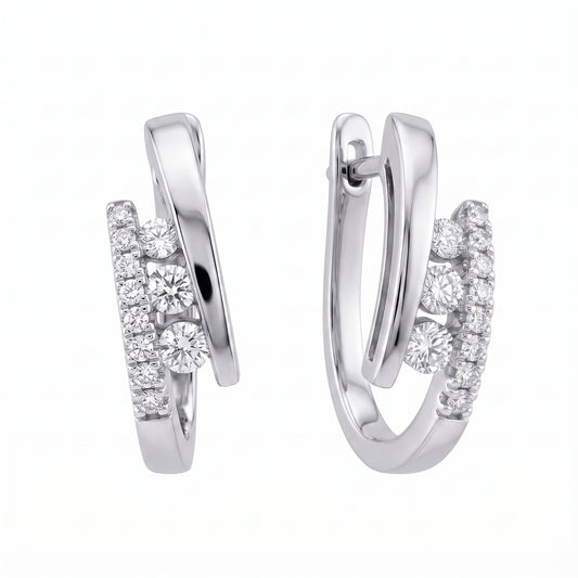 22-Diamond Pavé Hoop Earrings, 4.5x14x10mm - white background front and profile view
