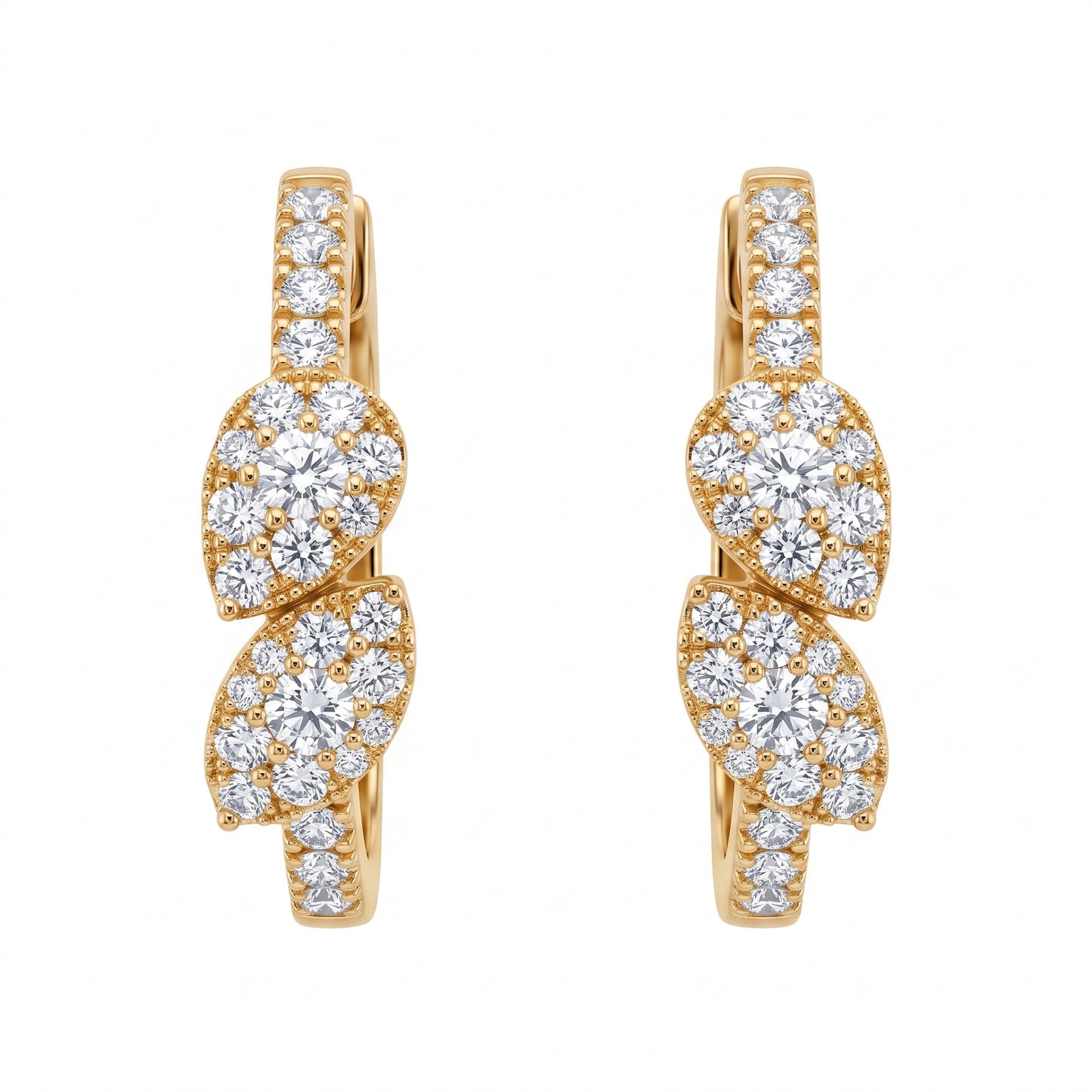 54-Diamond Pear & Marquise Hoop Earrings - white background view