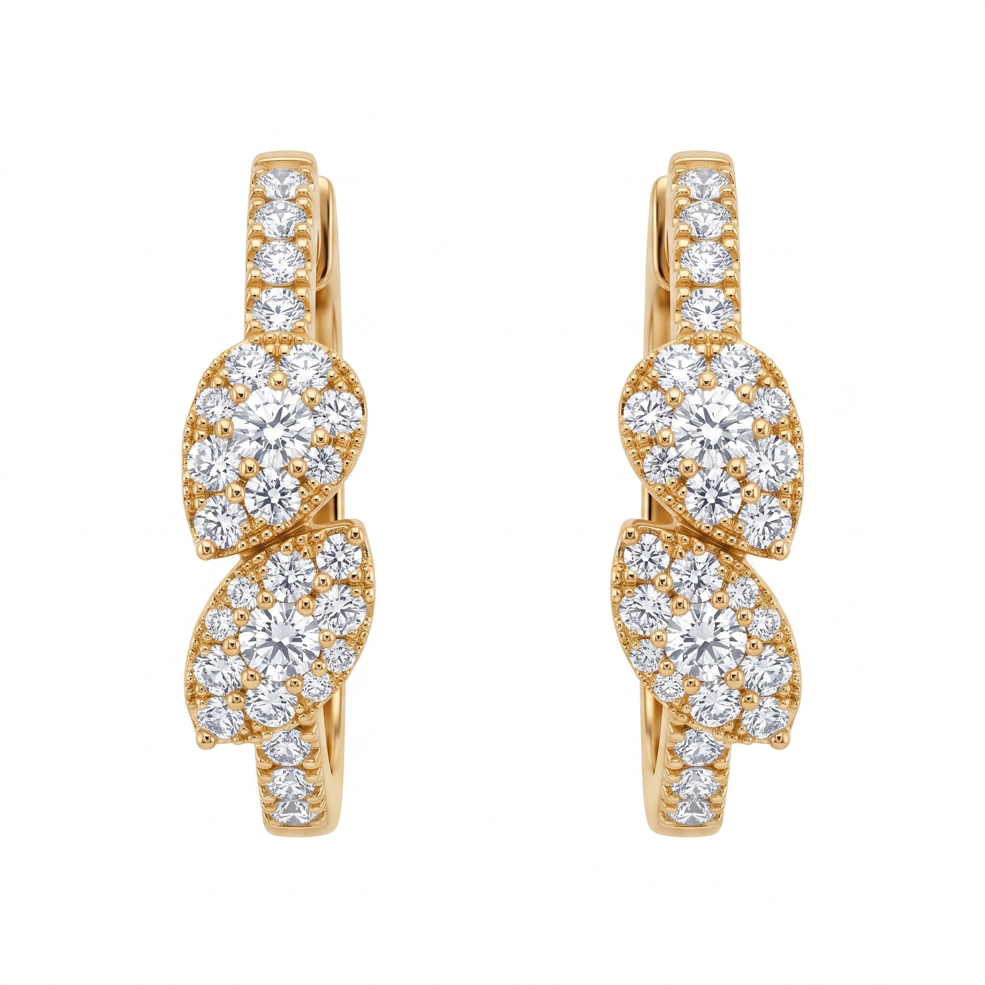 54-Diamond Pear & Marquise Hoop Earrings - white background view