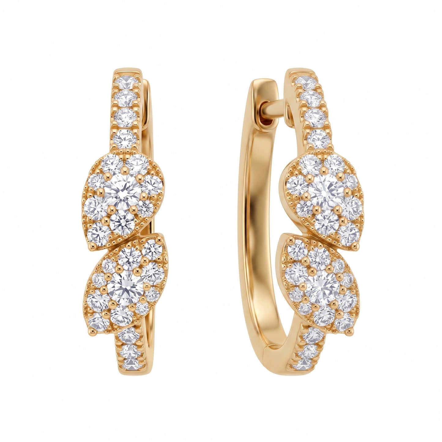 54-Diamond Pear & Marquise Hoop Earrings - second white background view