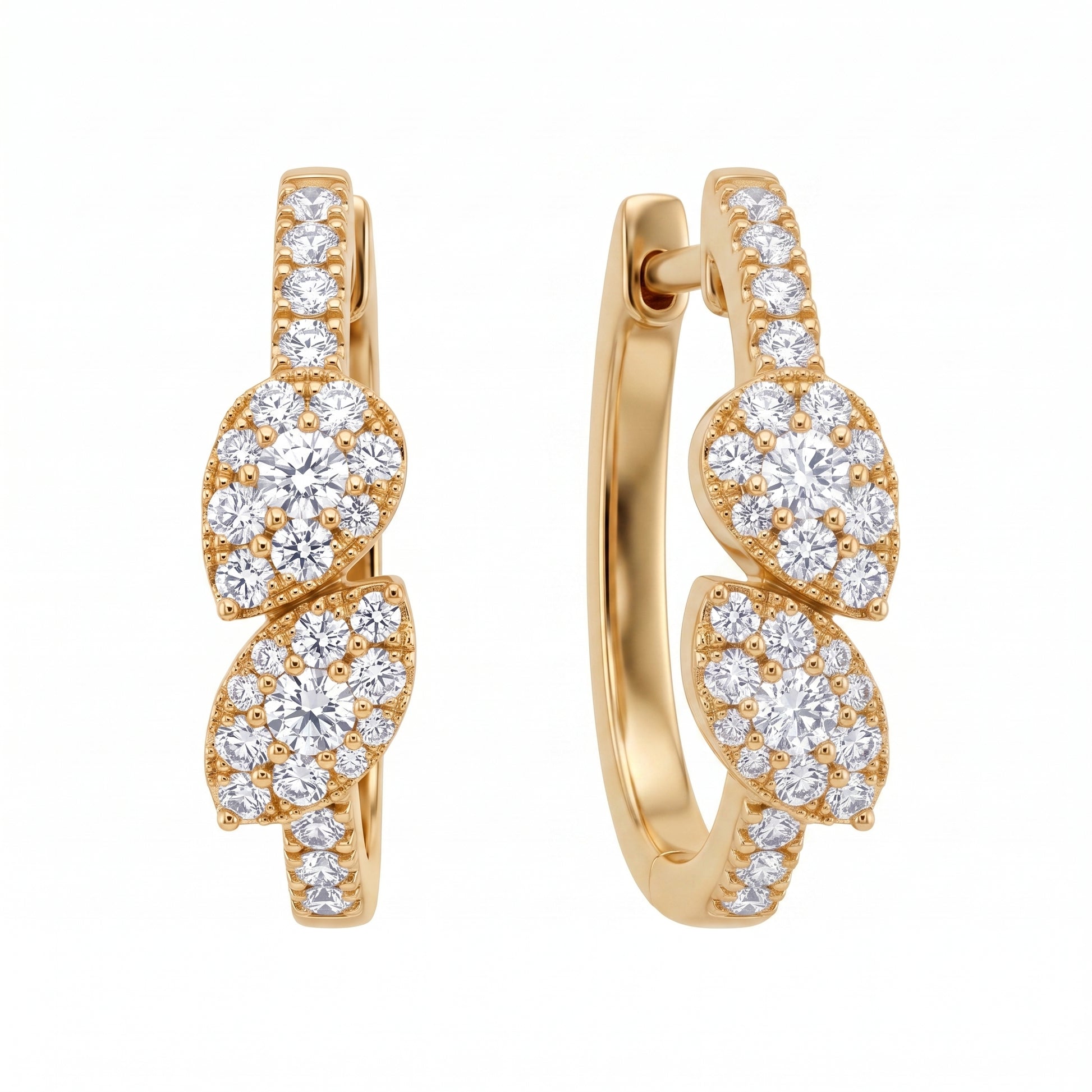 54-Diamond Pear & Marquise Hoop Earrings - second white background view