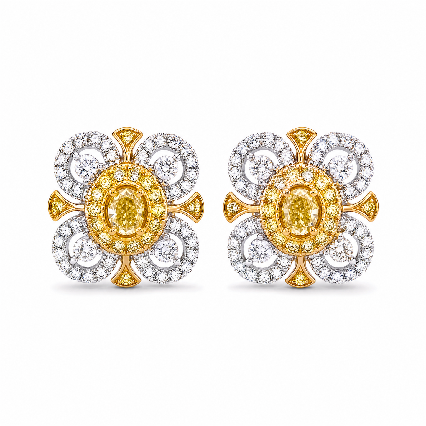 0.41ct Fancy Yellow Diamond & White Diamond Flower Earrings