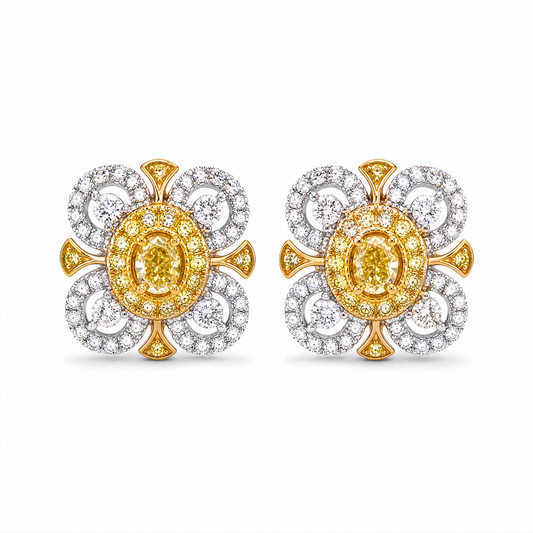 0.41ct Fancy Yellow Diamond & White Diamond Flower Earrings