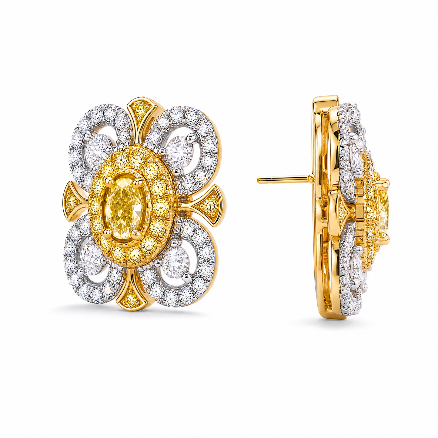 0.41ct Fancy Yellow Diamond & White Diamond Flower Earrings