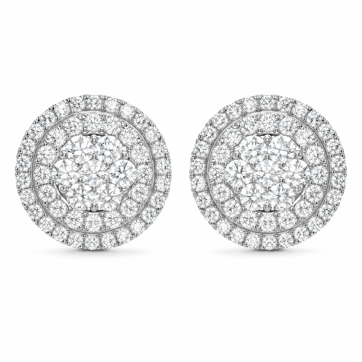 DES1005W W-1 frontal pair - round brilliant diamond pave disc stud earrings in 18K white gold