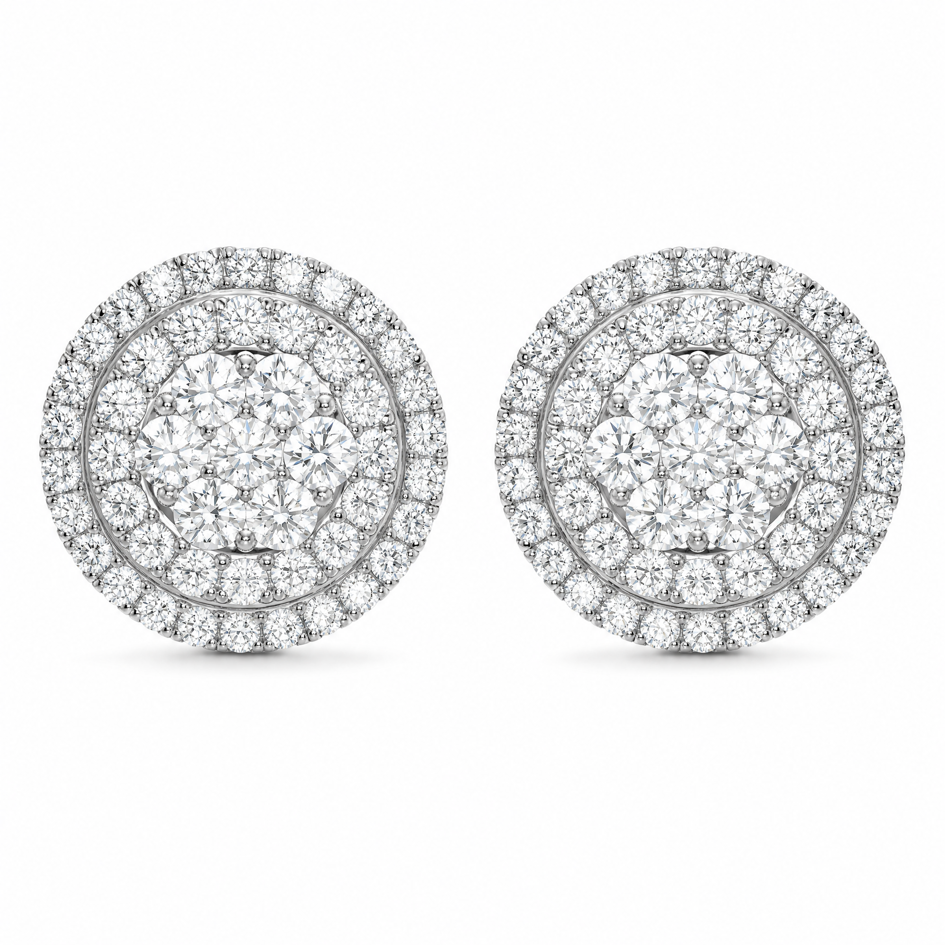 DES1005W W-1 frontal pair - round brilliant diamond pave disc stud earrings in 18K white gold