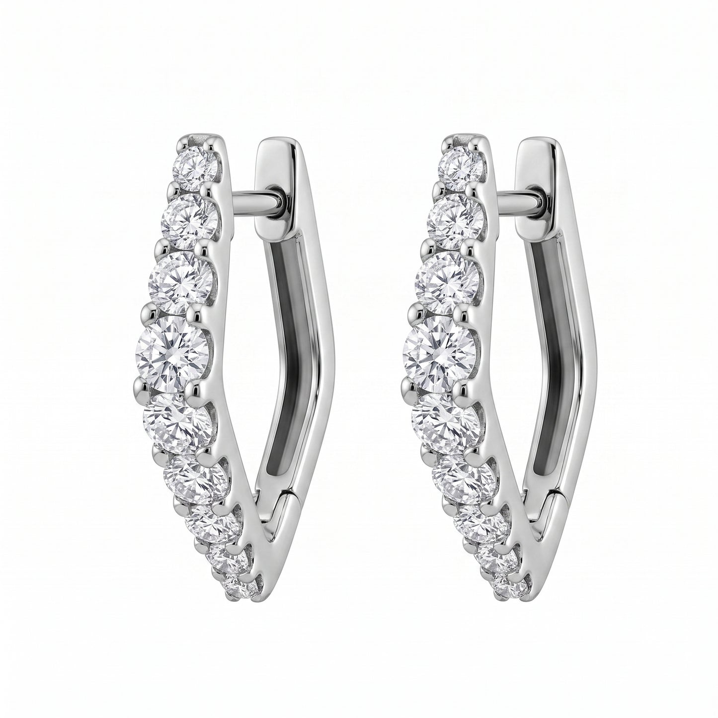 18-Diamond Shield-Shape Hoop Earrings, 12x17mm - white background