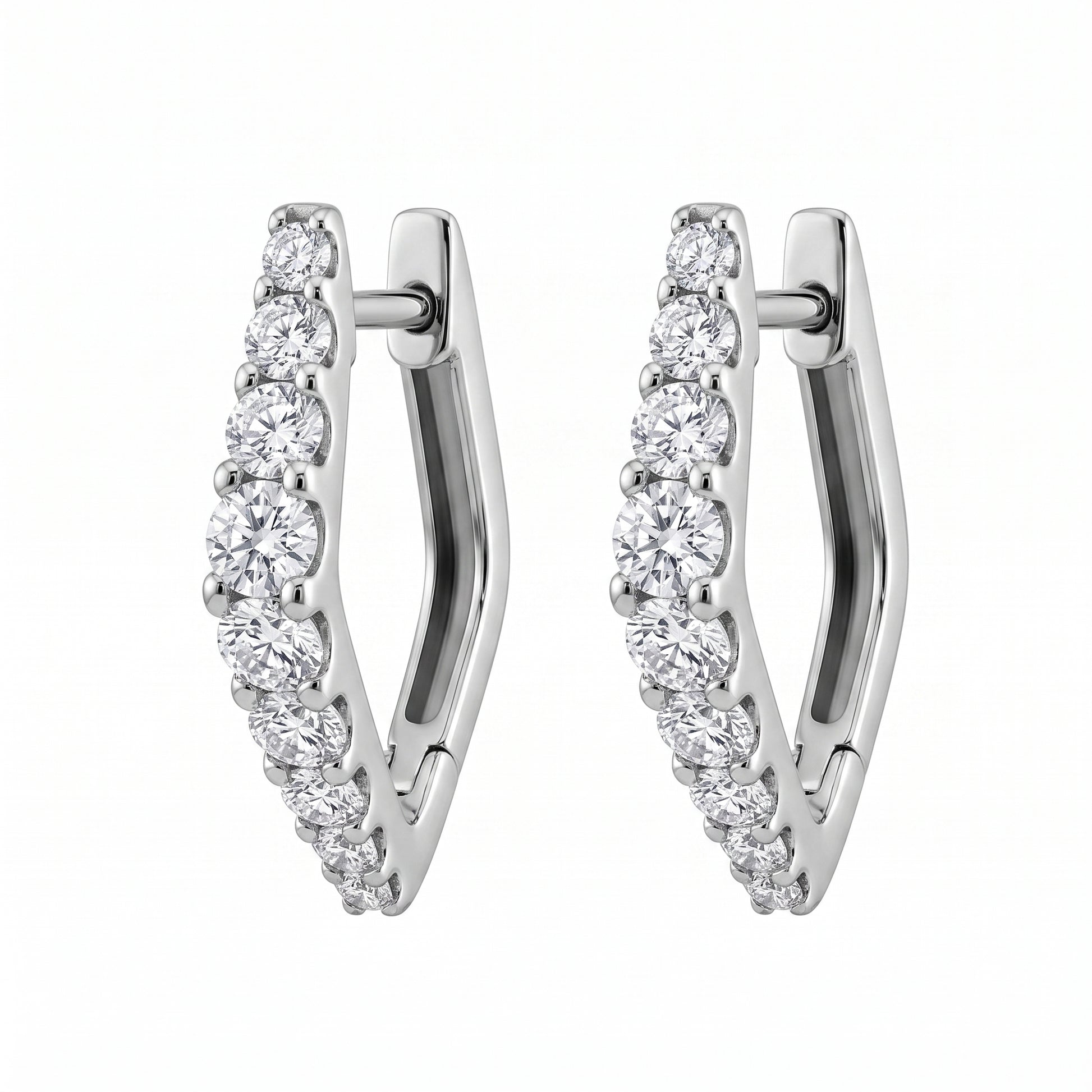 18-Diamond Shield-Shape Hoop Earrings, 12x17mm - white background