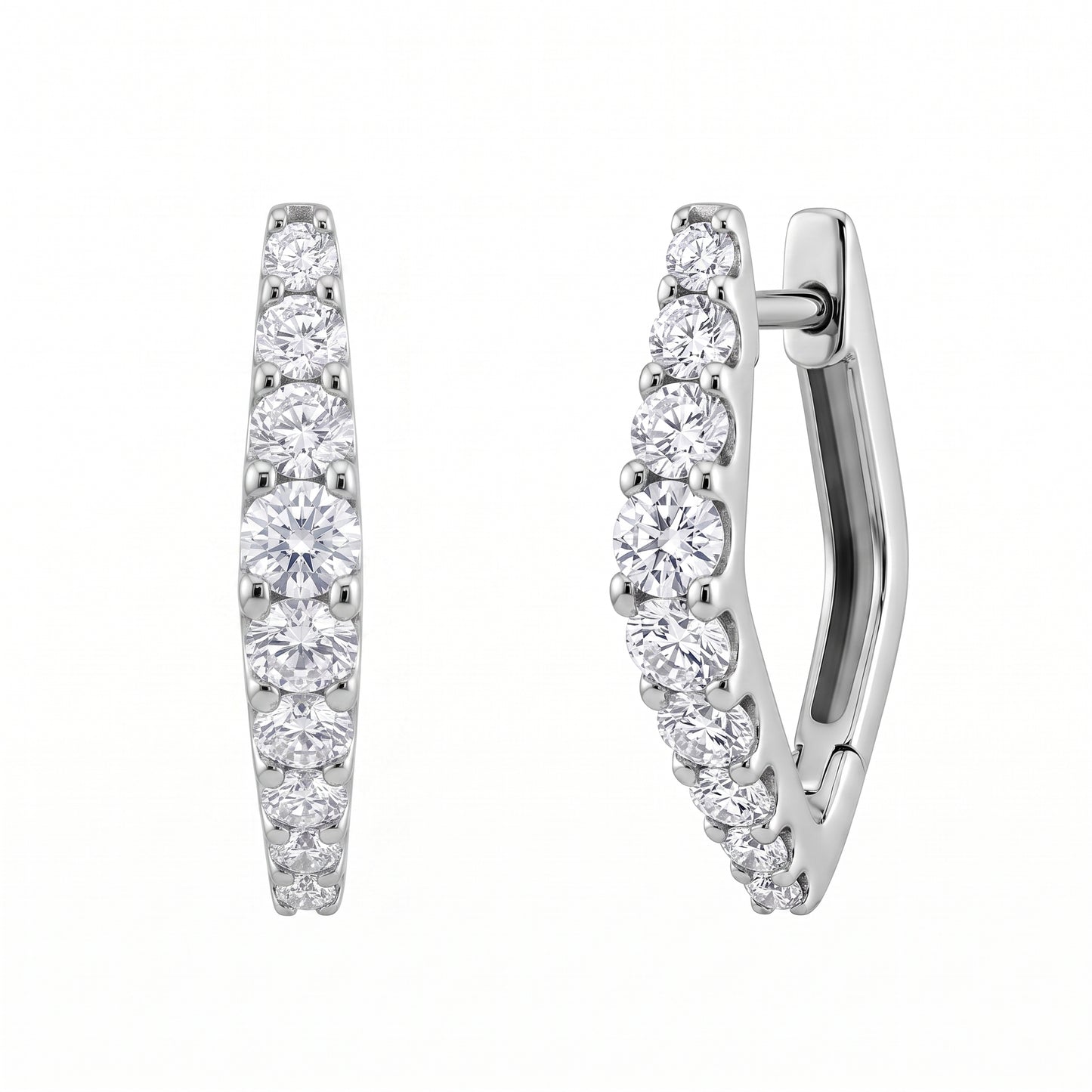 DESD0046W white gold diamond pointed hoop earrings, turned view