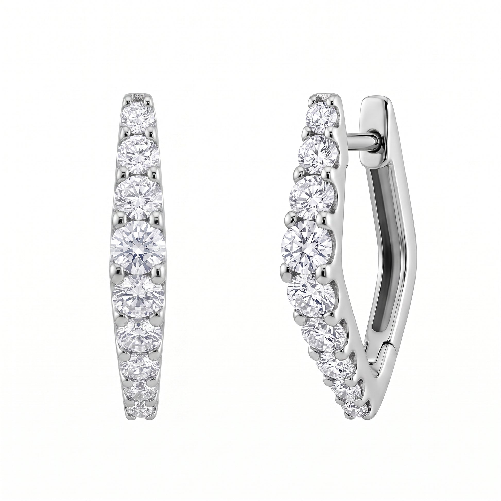 DESD0046W white gold diamond pointed hoop earrings, turned view