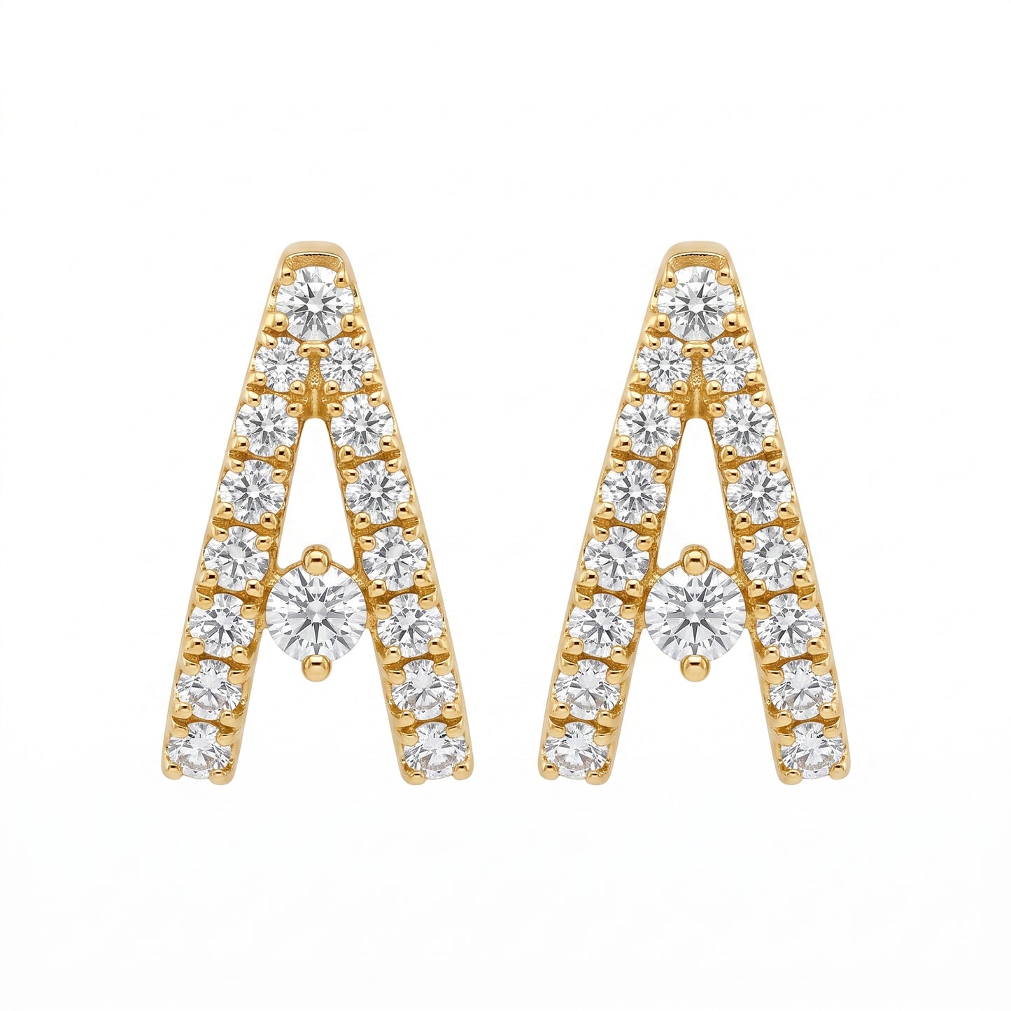 40-Diamond V-Shape Hoop Earrings, 2-6x11x10mm - white background front view
