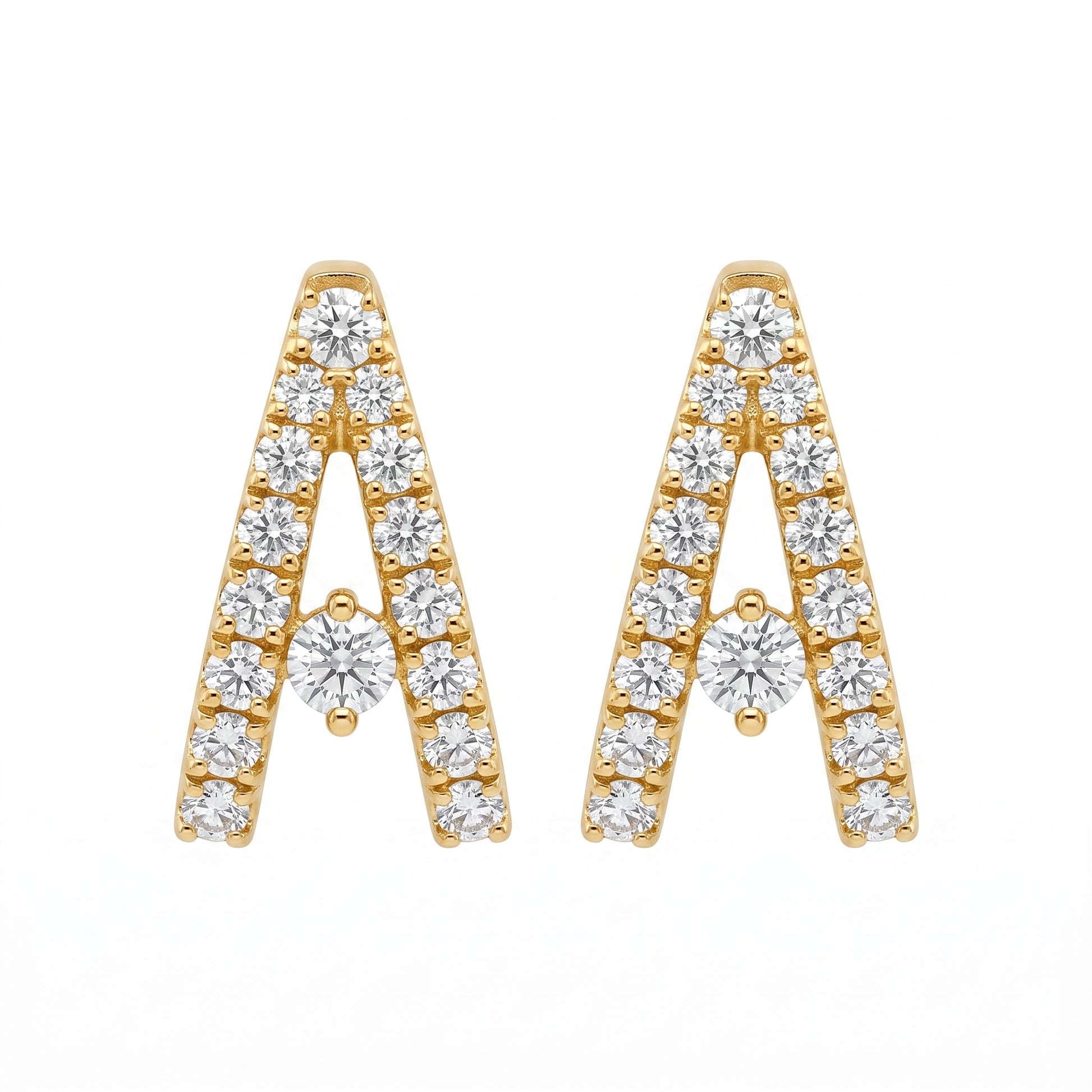 40-Diamond V-Shape Hoop Earrings, 2-6x11x10mm - white background front view