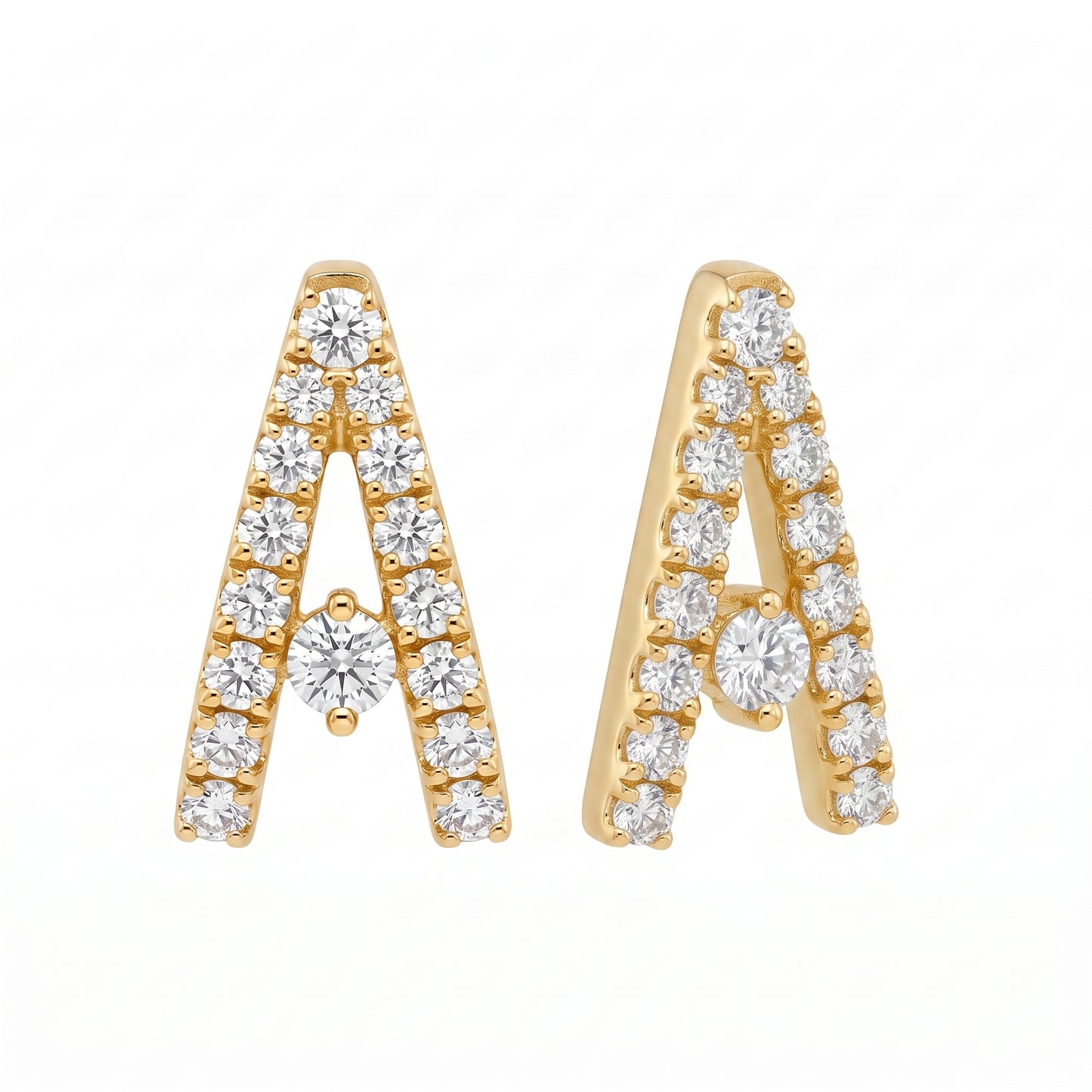 40-Diamond V-Shape Hoop Earrings, 2-6x11x10mm - white background front and profile view