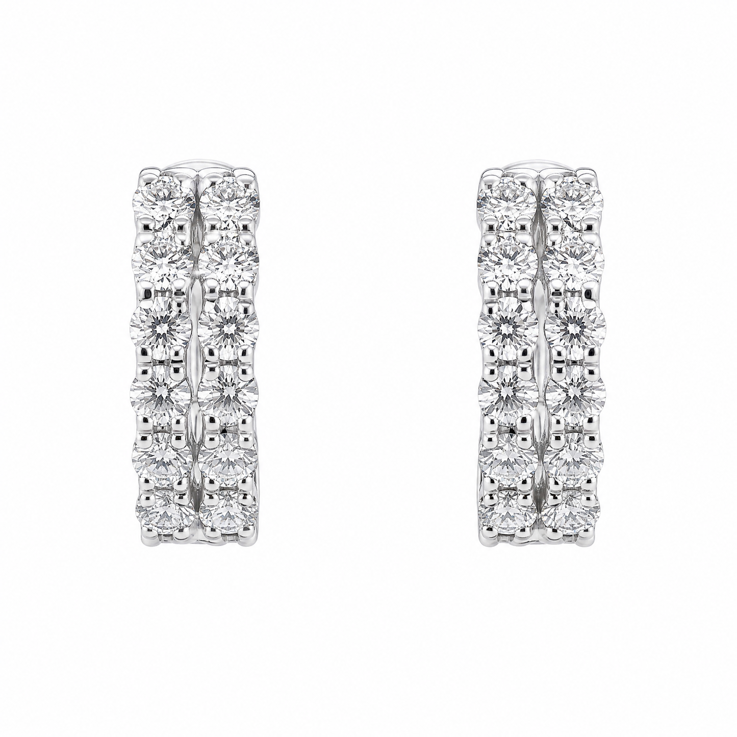 DESD0056W W-1 frontal pair - double-row round diamond white gold huggie hoop earrings