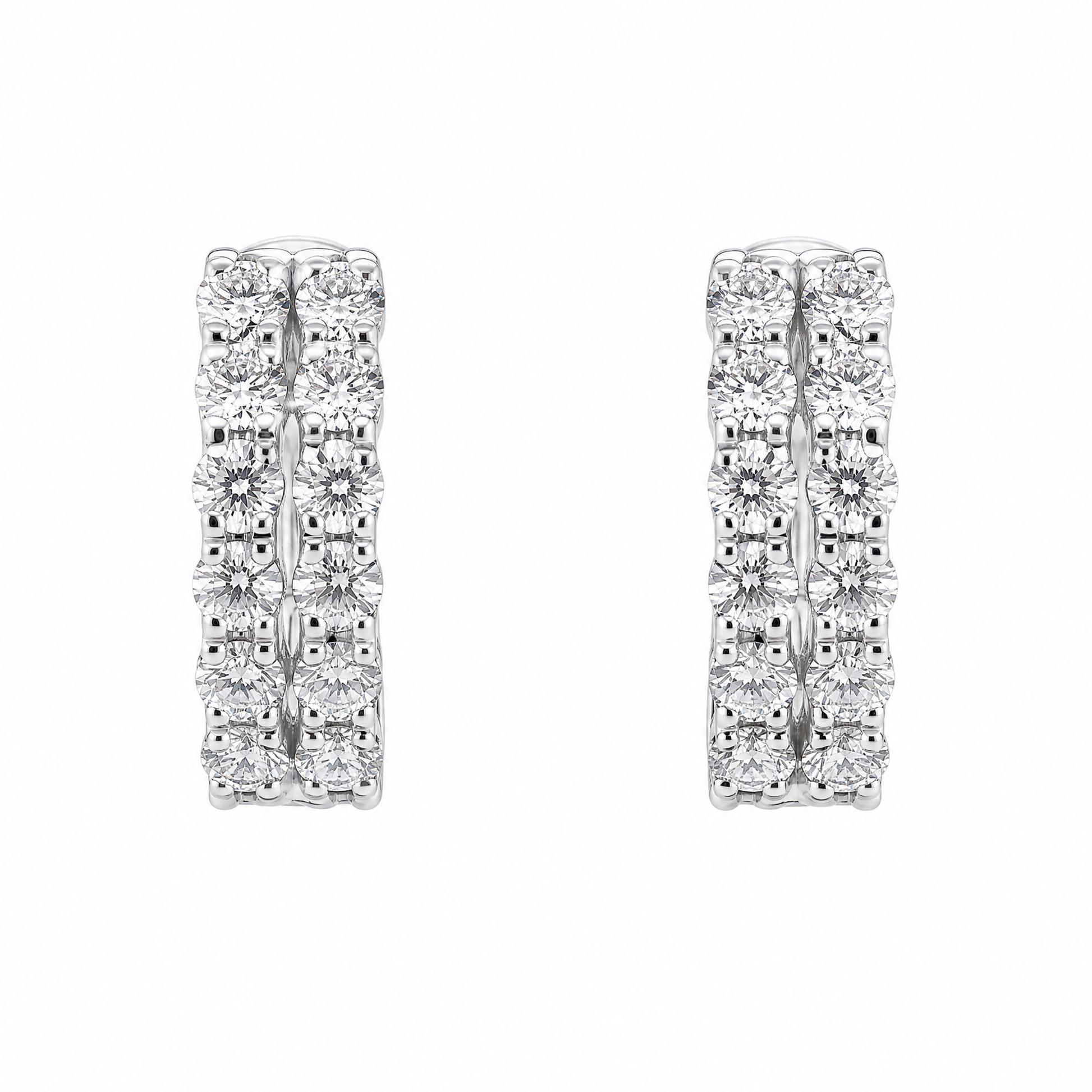DESD0056W W-1 frontal pair - double-row round diamond white gold huggie hoop earrings