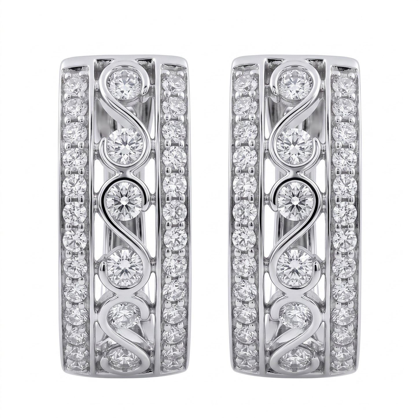 64-Diamond Oval Hoop Earrings - white background view