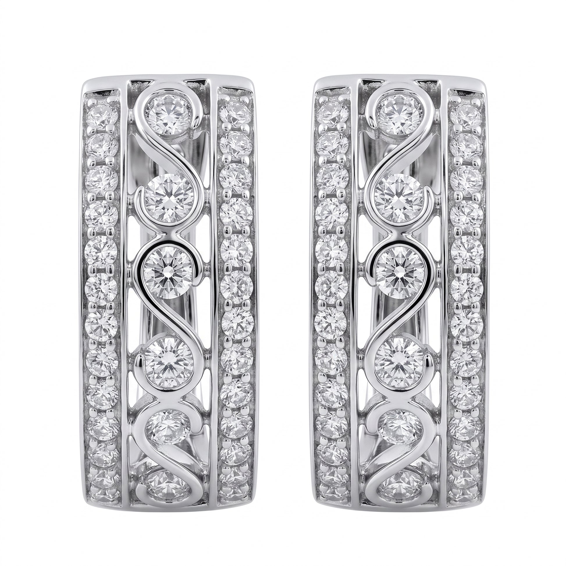 64-Diamond Oval Hoop Earrings - white background view