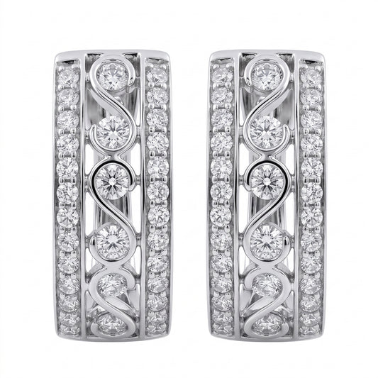 64-Diamond Oval Hoop Earrings - white background view