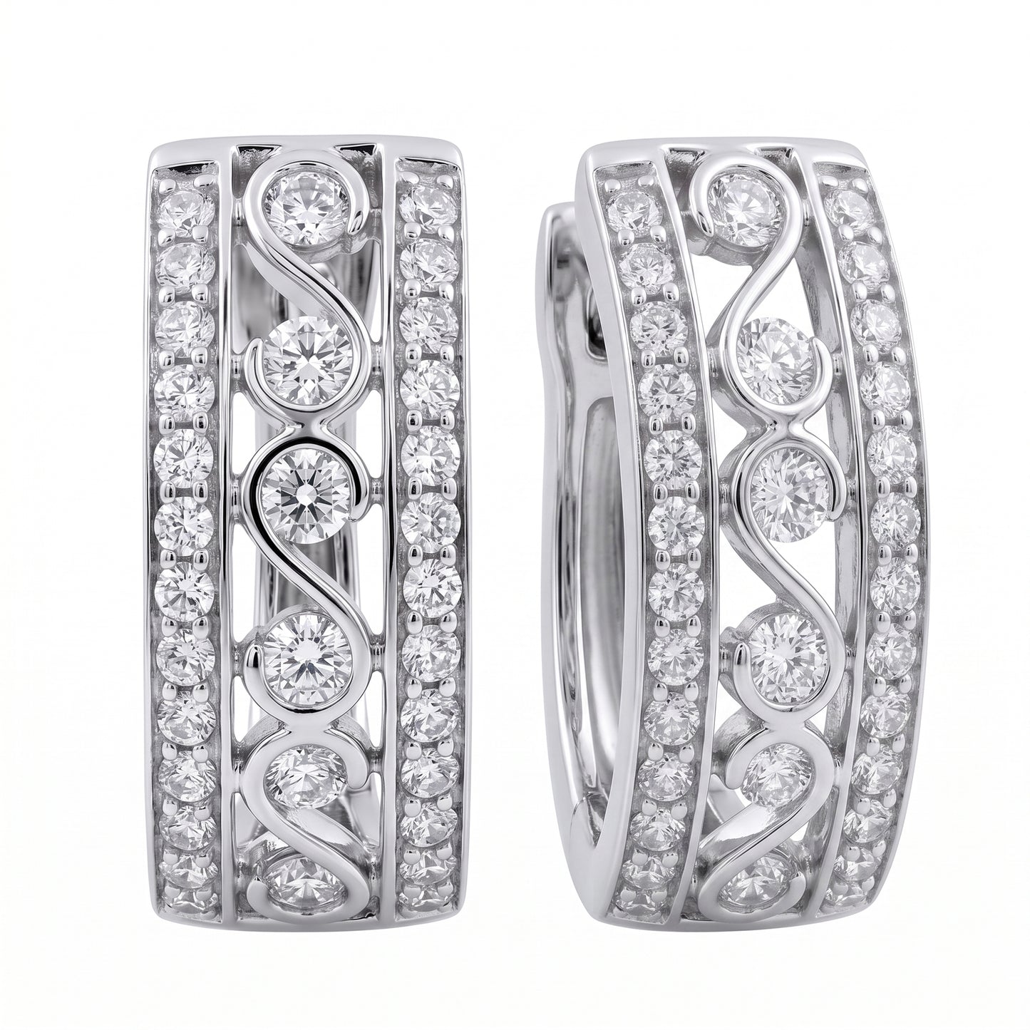 64-Diamond Oval Hoop Earrings - white background detail view