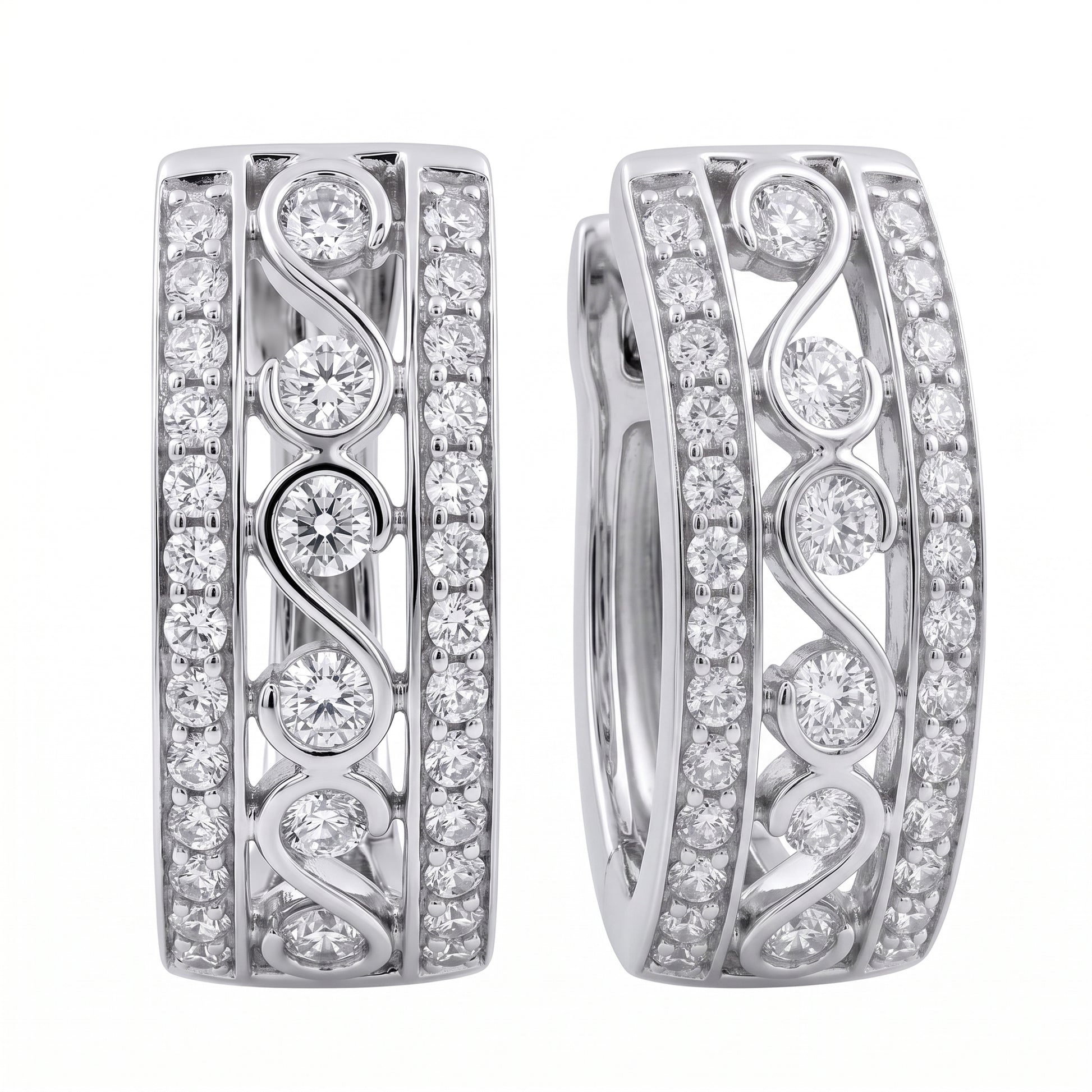 64-Diamond Oval Hoop Earrings - white background detail view