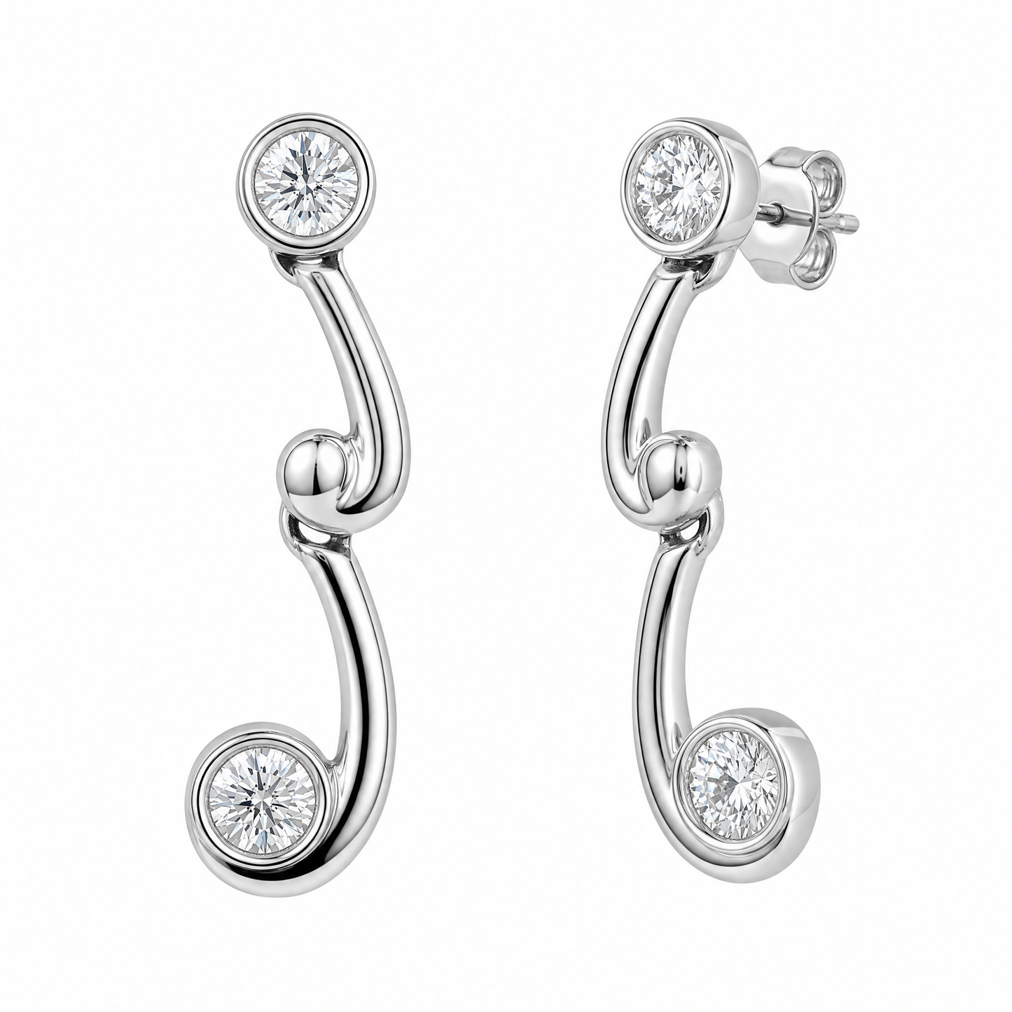 4 Round Diamond Bezel Dangle Post Earrings