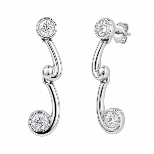 4 Round Diamond Bezel Dangle Post Earrings