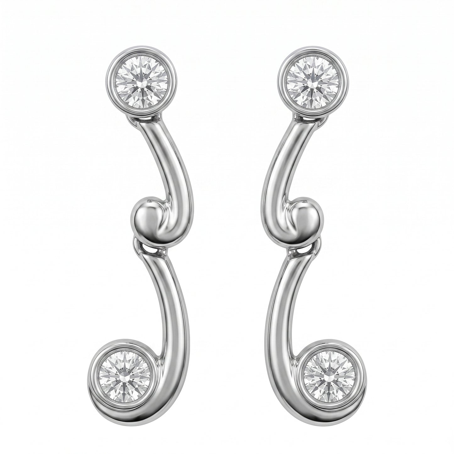 4 Round Diamond Bezel Dangle Post Earrings - white background view