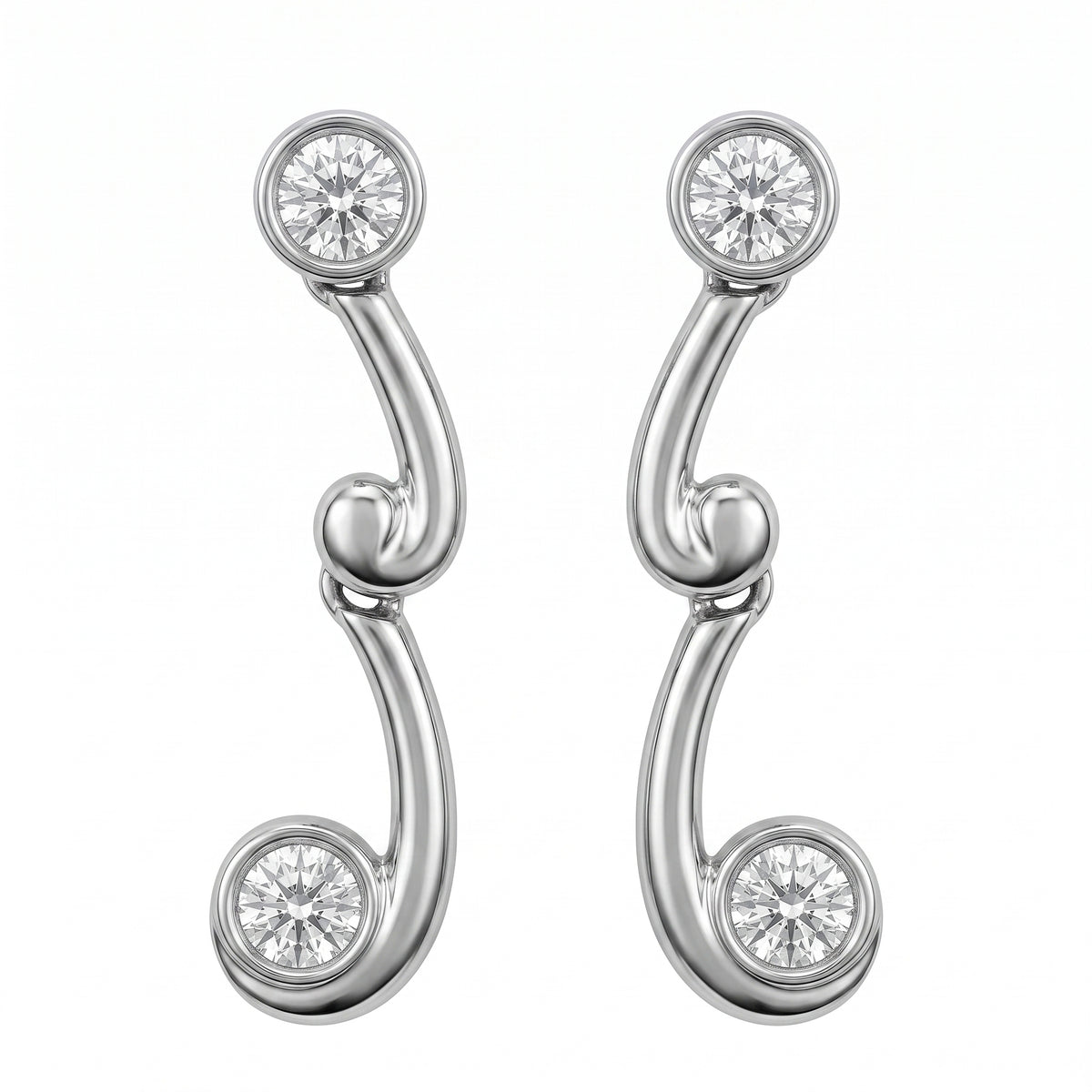 4 Round Diamond Bezel Dangle Post Earrings - white background view