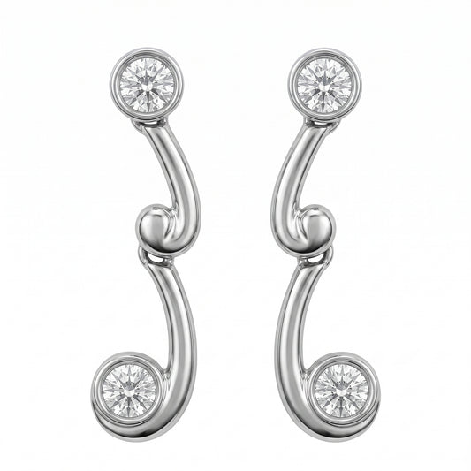 4 Round Diamond Bezel Dangle Post Earrings - white background view