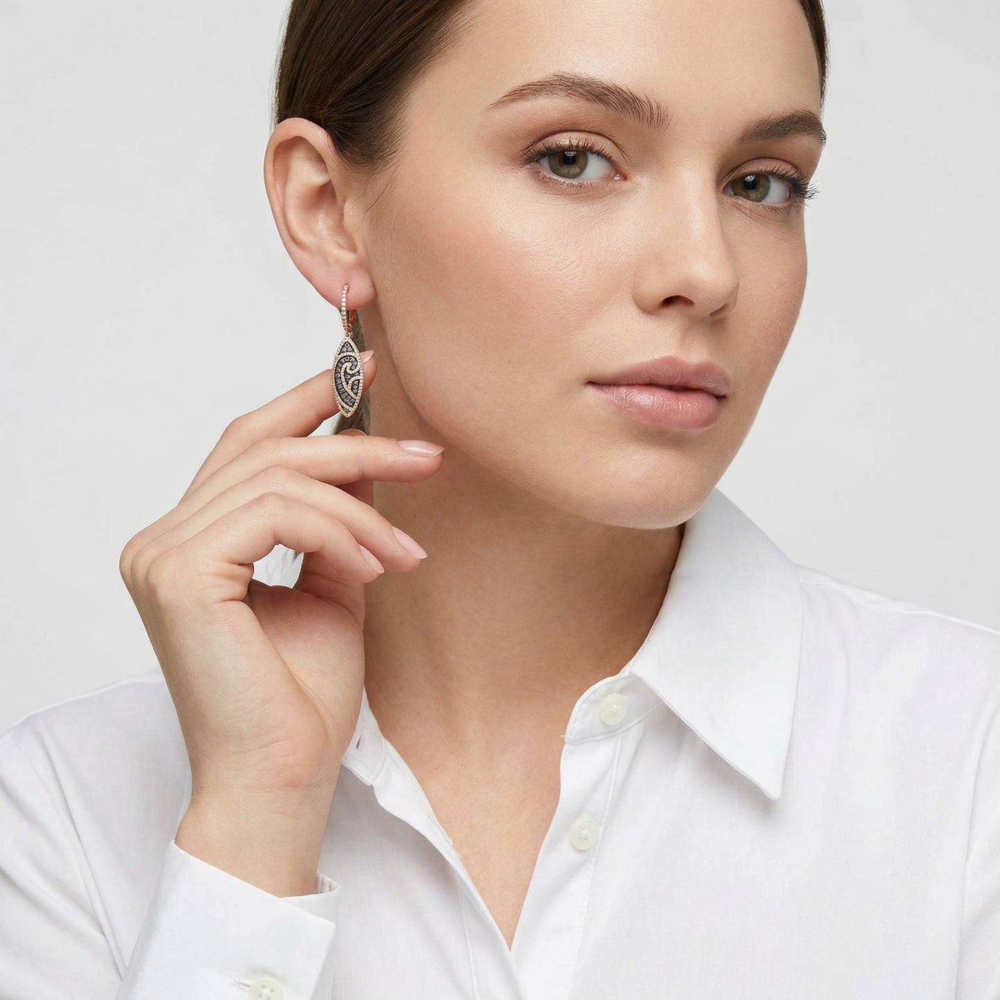 Brown Diamond Oval Earrings