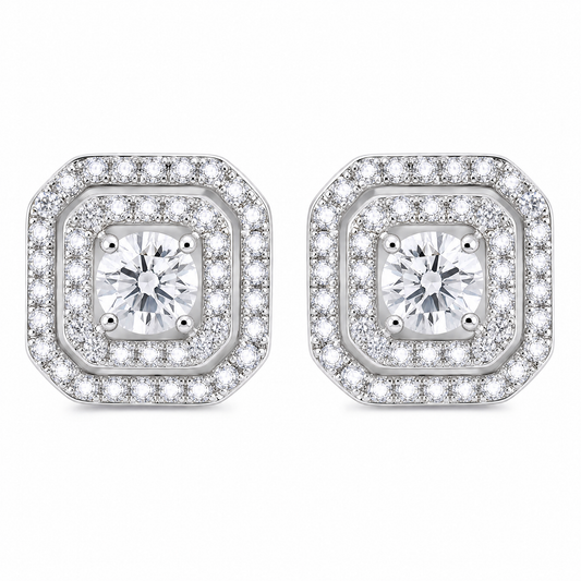 DETE0273W W-1 frontal pair - round diamond double cushion-halo stud earrings in 18K white gold