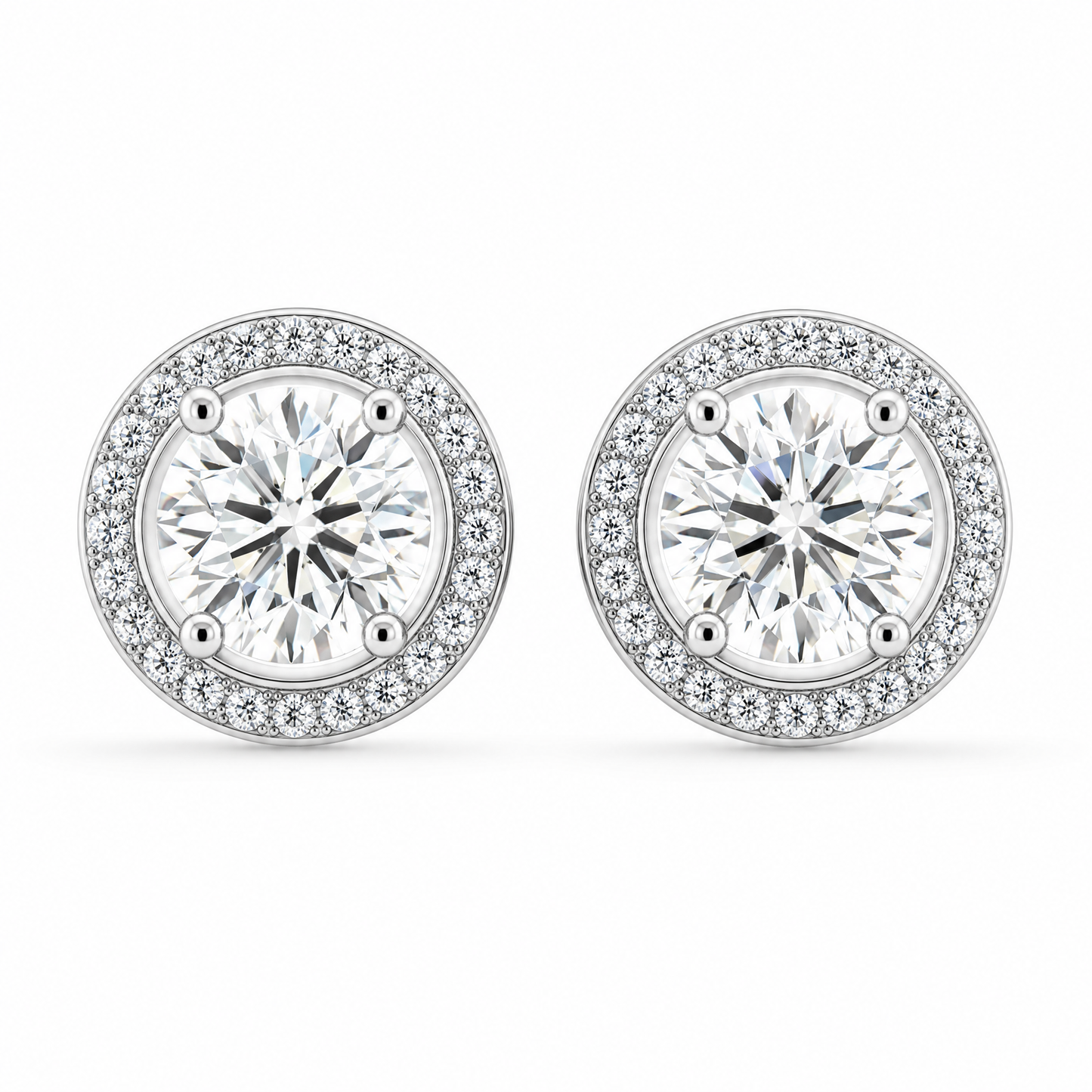 1.85ct Round Diamond Halo Stud Earrings