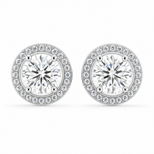 1.85ct Round Diamond Halo Stud Earrings