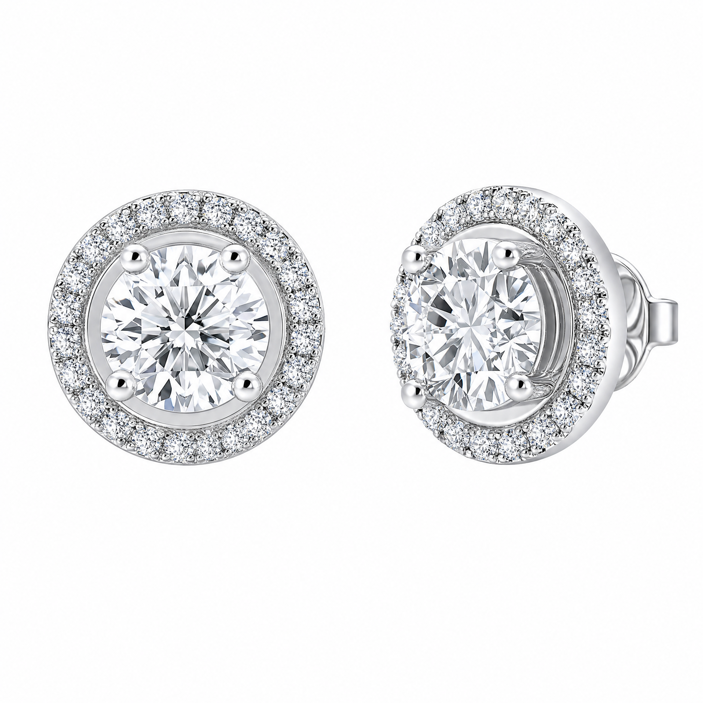 1.85ct Round Diamond Halo Stud Earrings
