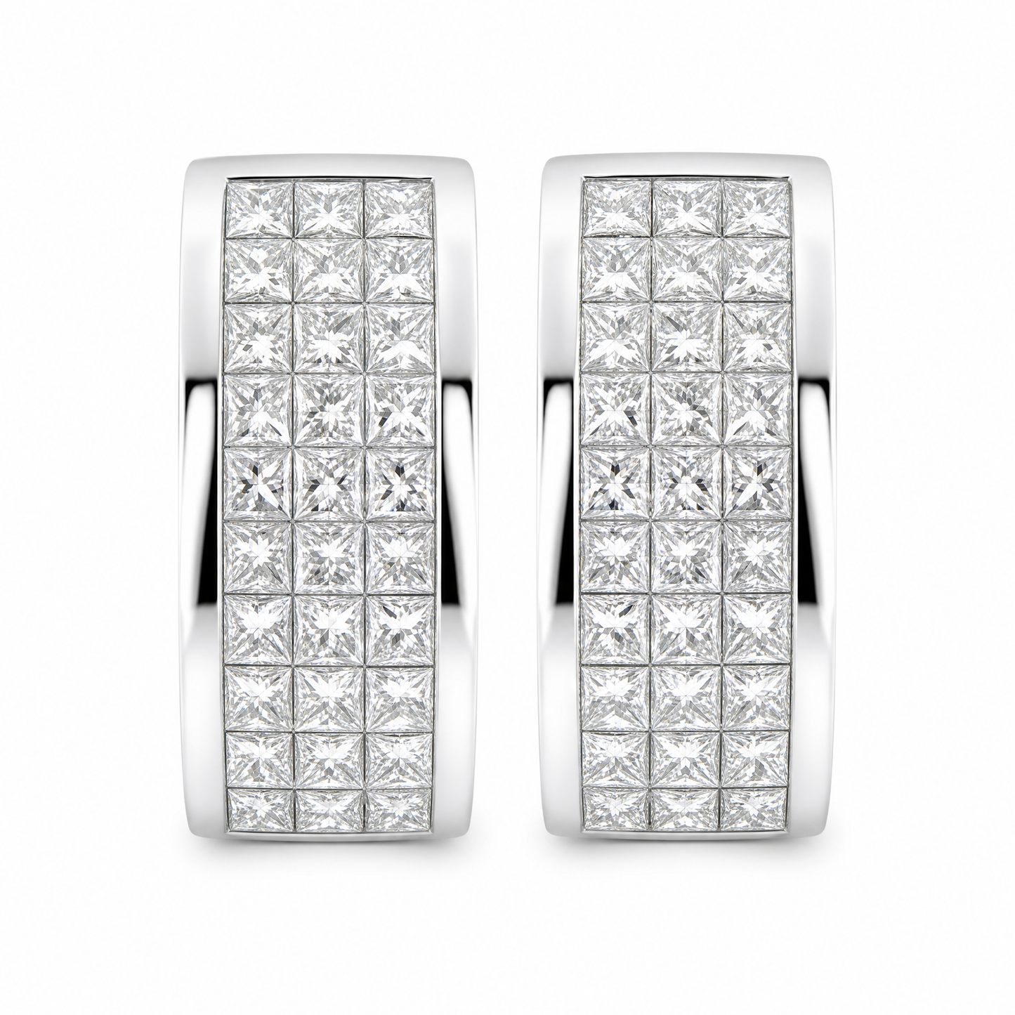 DEWA0028W W-1 frontal pair - invisible set princess-cut diamond three-row clip earrings