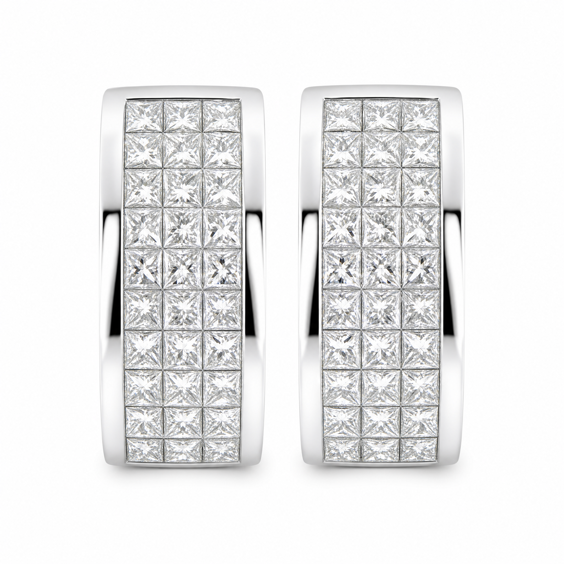 DEWA0028W W-1 frontal pair - invisible set princess-cut diamond three-row clip earrings