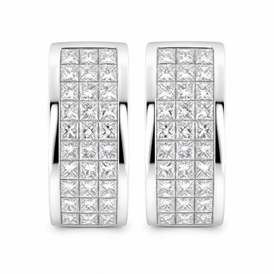 DEWA0028W W-1 frontal pair - invisible set princess-cut diamond three-row clip earrings
