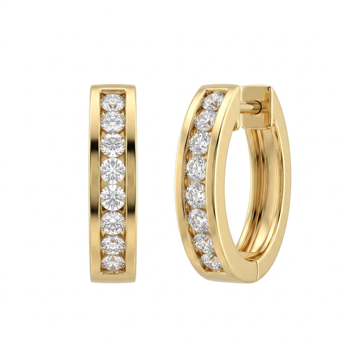 16-Diamond Hoop Earrings, 3x14mm