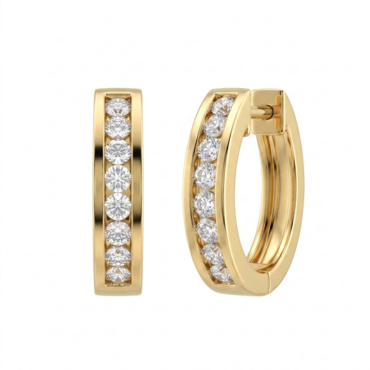 16-Diamond Hoop Earrings, 3x14mm