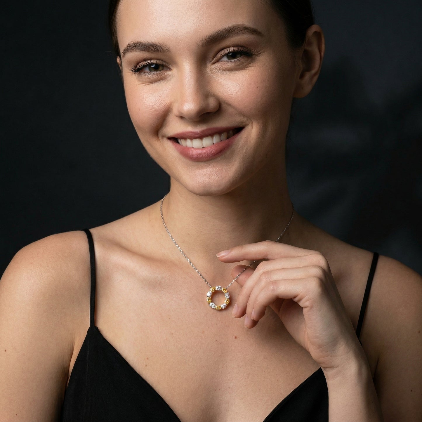 Yellow & White Oval Diamond Circle Necklace