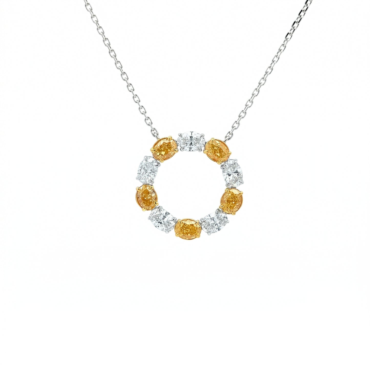 Yellow & White Oval Diamond Circle Necklace