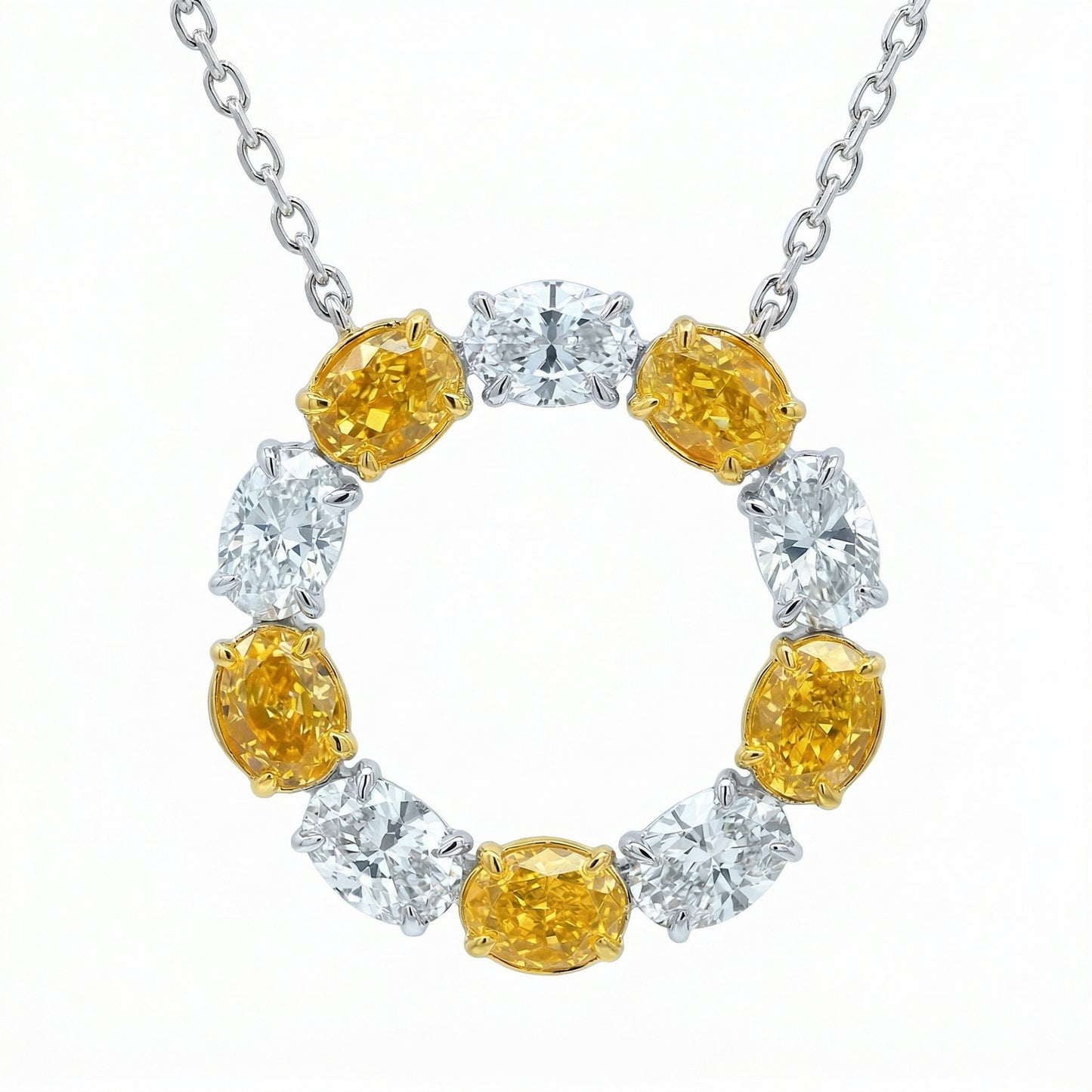 Yellow & White Oval Diamond Circle Necklace
